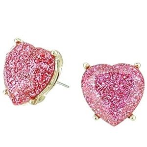 Betsey Johnson Women's Glitter Heart Stud Earrings
